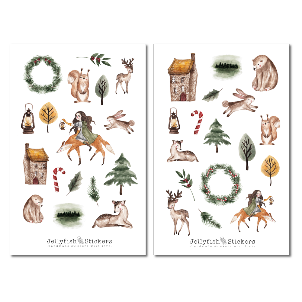 Winter Mädchen und Tiere Sticker Set