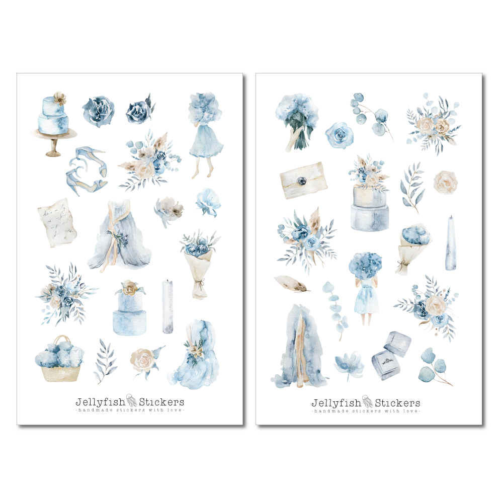 Hochzeit Blau Sticker Set