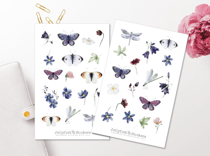 Schmetterlinge Sticker Set – 2 Bögen, Bunt, Für Journal, Planer & Deko