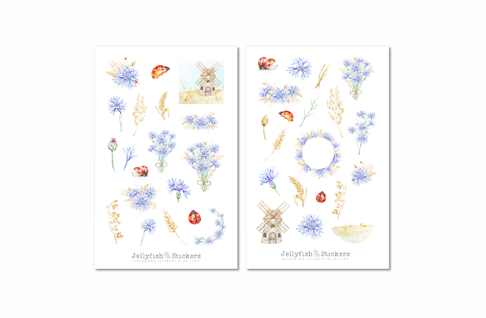 Weizen und Kornblumen Sticker Set