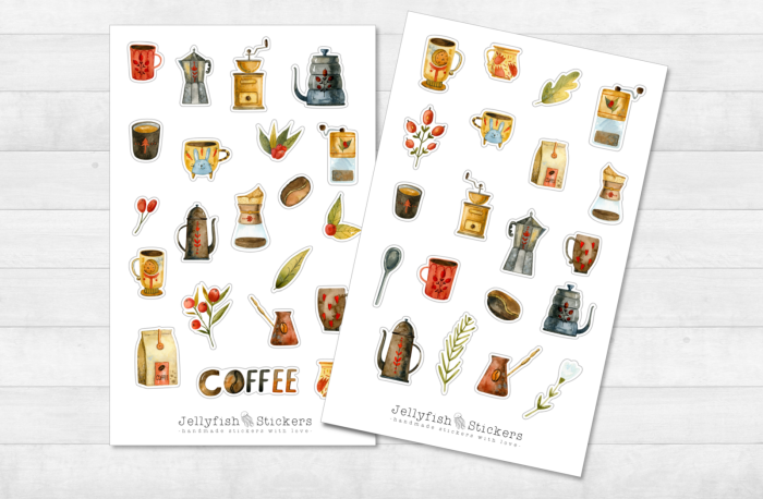 Kaffee Sticker Set