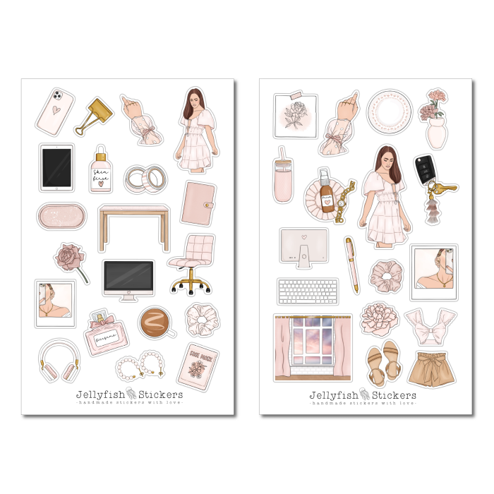 Rosa Planner Girl Mädchen Sticker Set