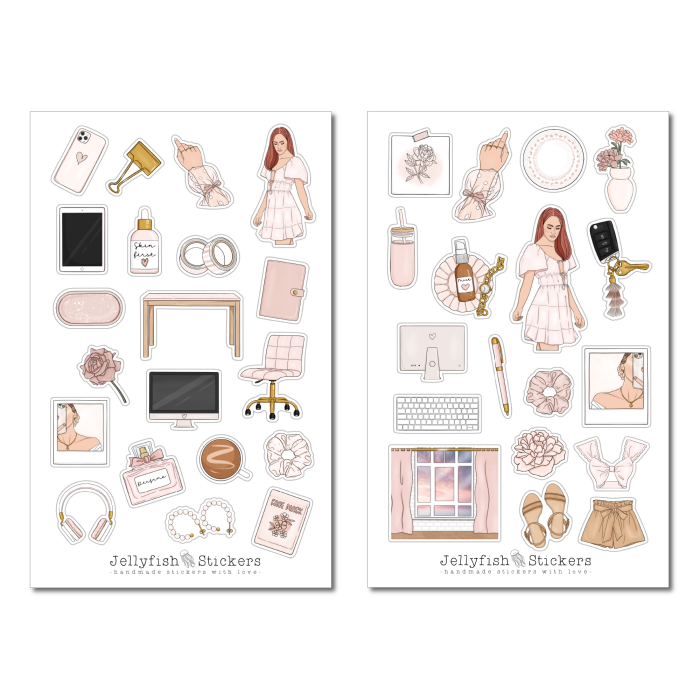 Rosa Planner Girl Mädchen Sticker Set