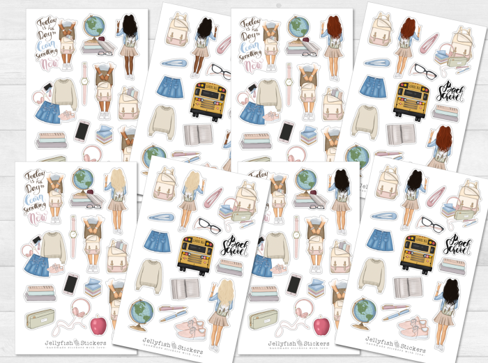 Mädchen Schule Sticker Set