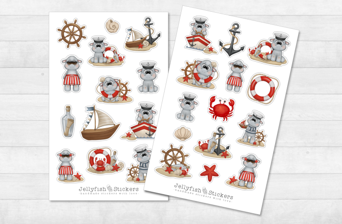 Maritime Hippo Sticker Set