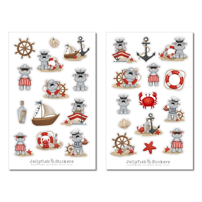 Maritime Hippo Sticker Set