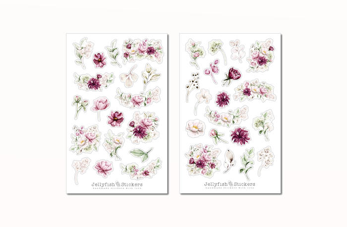Lila Blumen Sticker Set