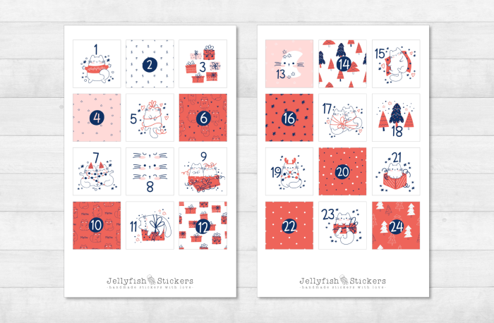 Adventskalender Zahlen Sticker Set