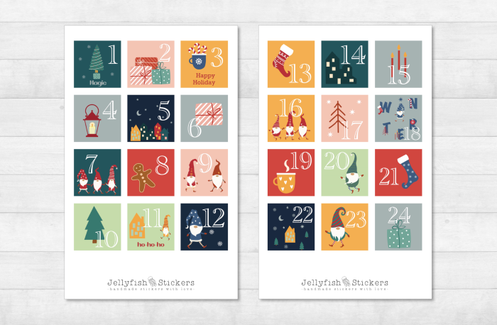 Adventskalender Zahlen Sticker Set