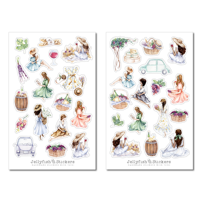 Mädchen Picknick Sticker Set