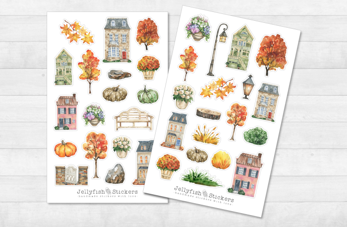 Häuser Herbst Sticker Set