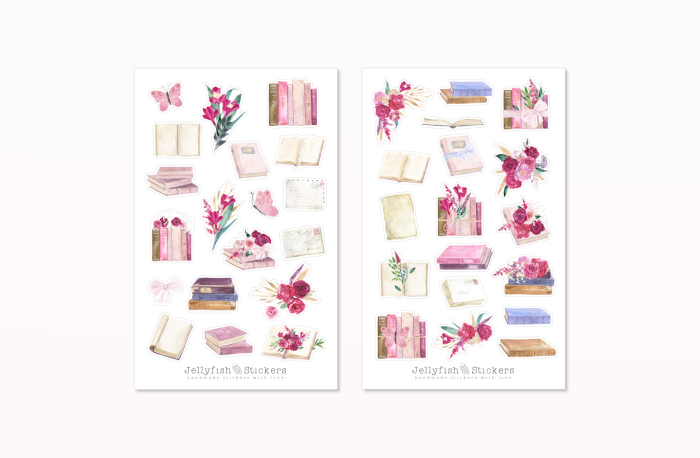 Rosa Bücher Sticker Set