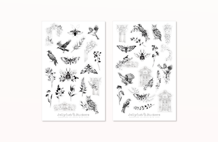 Vögel und Insekten Sticker Set