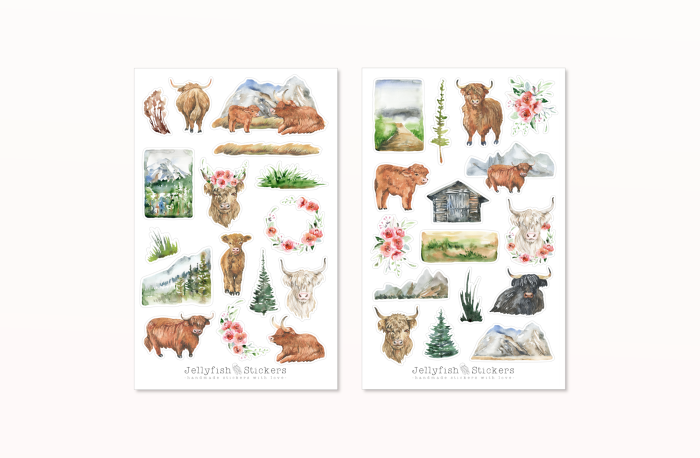 Scottish Highland Cattle Sticker Set