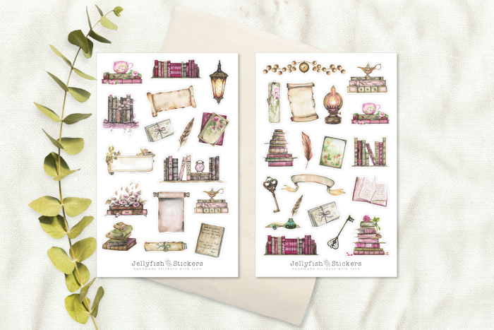 Books Vintage Sticker Set