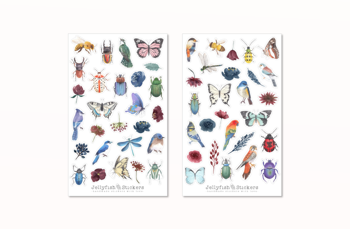 Vögel und Insekten Sticker Set