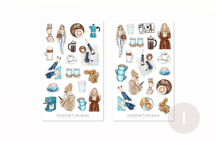 Mädchen Kaffee Sticker Set