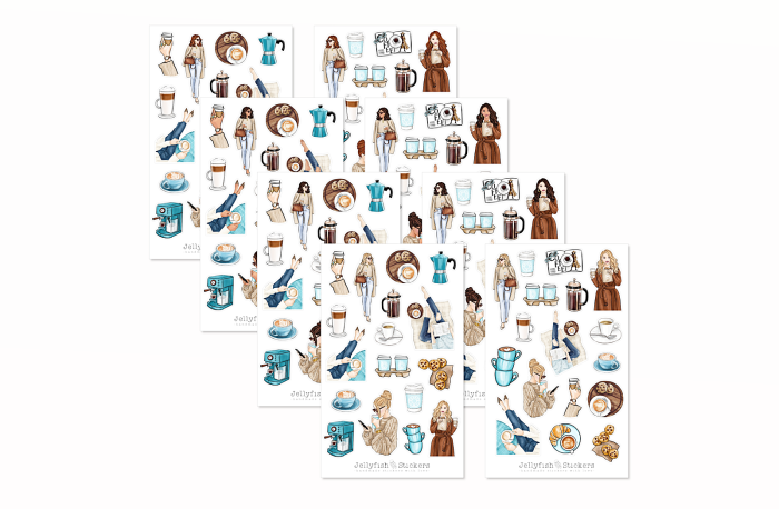 Mädchen Kaffee Sticker Set