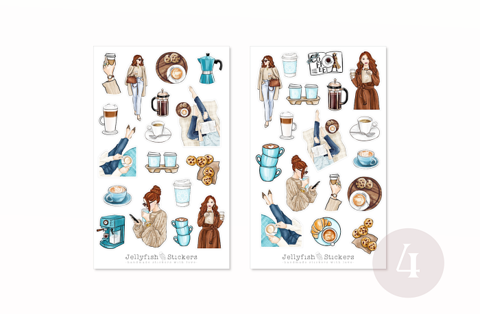 Mädchen Kaffee Sticker Set