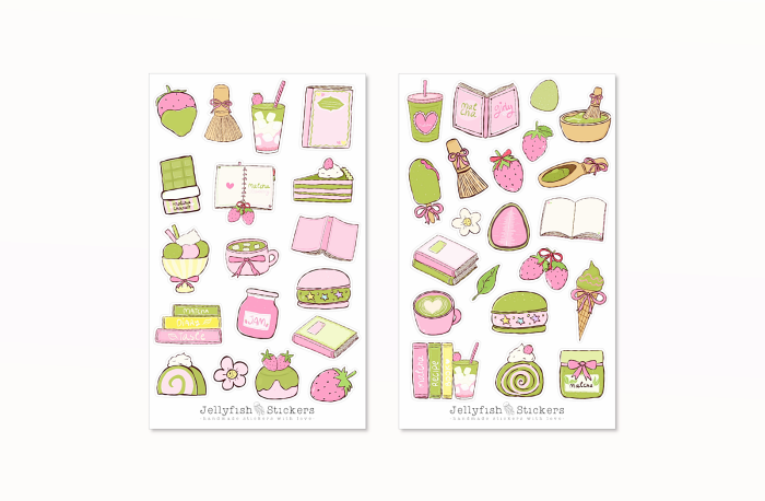 Erdbeer Matcha Sticker Set