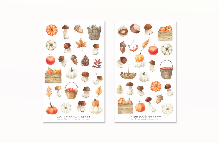 Kürbisse und Pilze Sticker Set