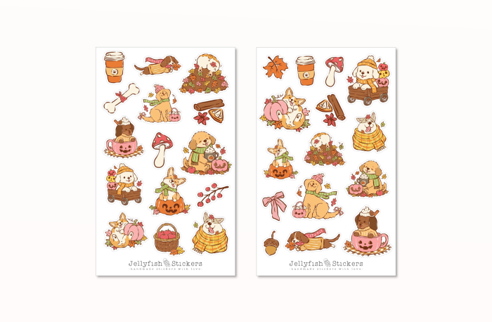Herbst Hunde Sticker Set