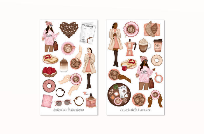 Mädchen Kaffee Sticker Set