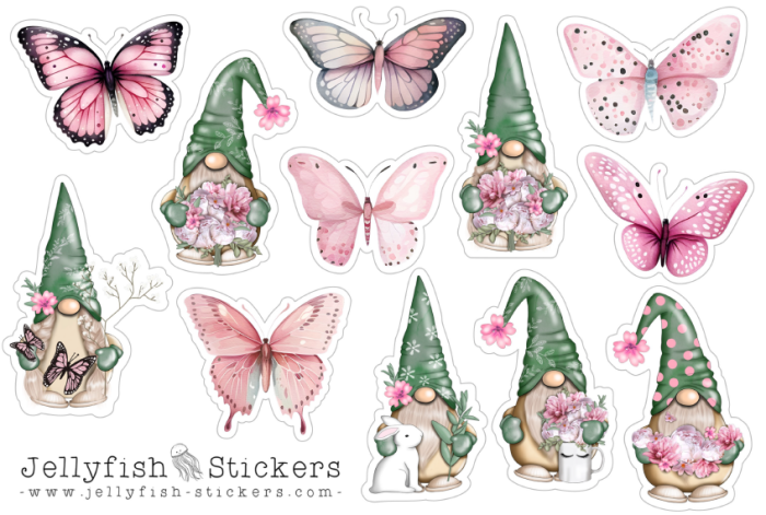 From 20EUR: Free Sticker Sheet "Gnomes and Butterflies"