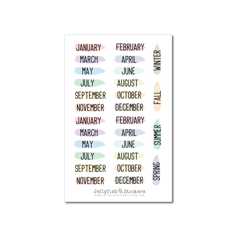 Script Sticker Months, Seasons