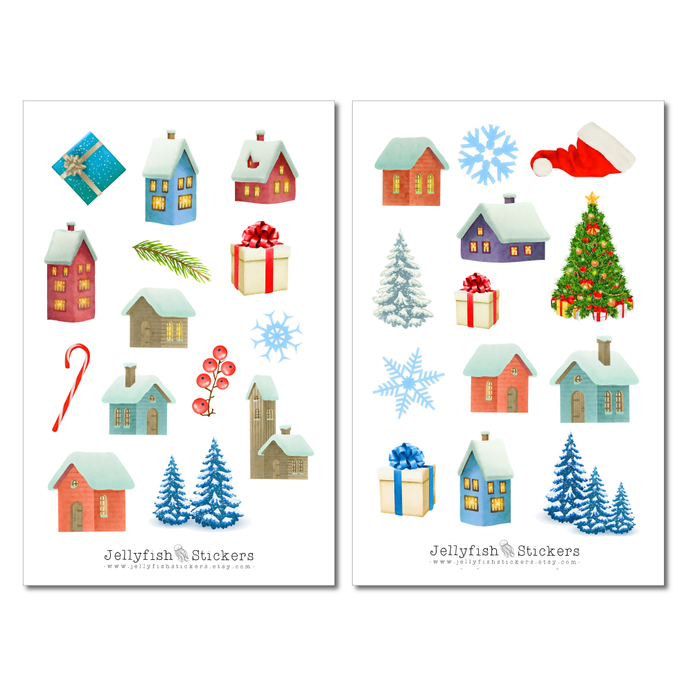 Weihnachten Häuser Sticker Set