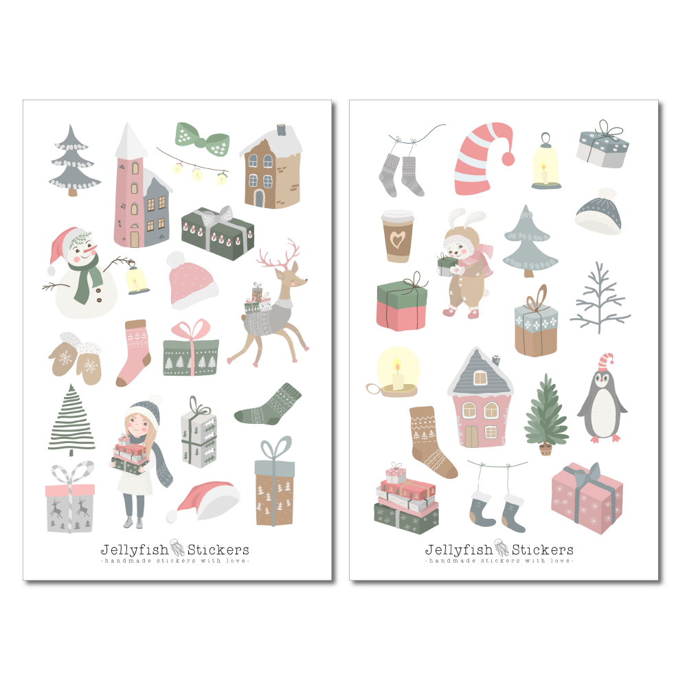 Christmas Girl and Animals Sticker Set