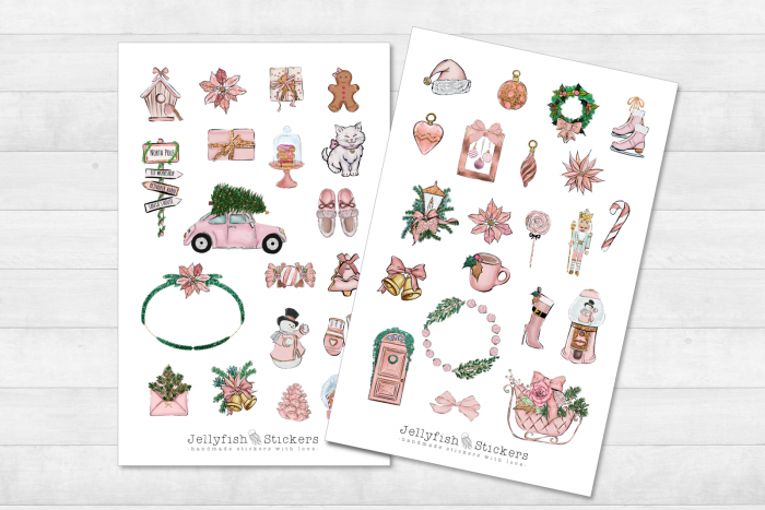 Weihnachten Rosa Sticker Set