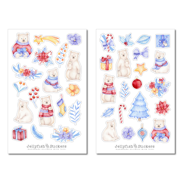 Christmas Polar Bear Sticker Set