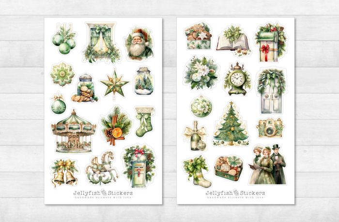 Green Christmas Sticker Set