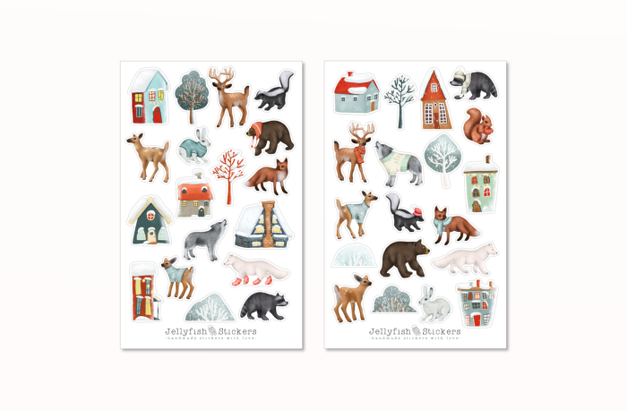 Waldtiere Weihnachten Sticker Set