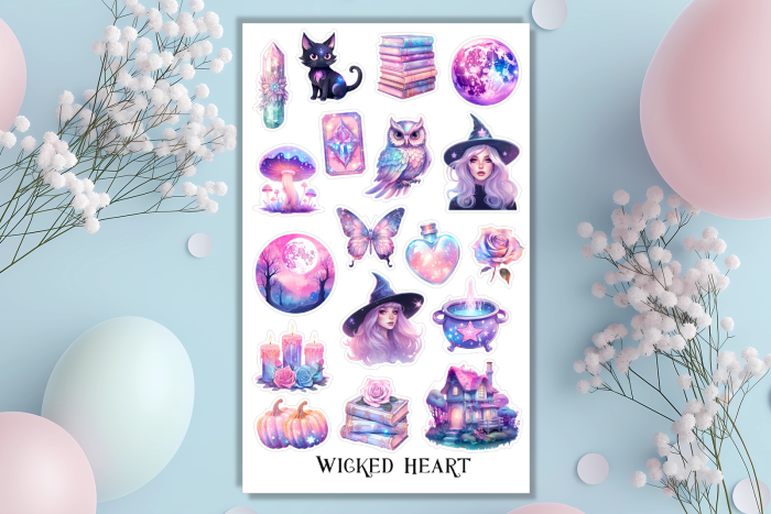 Pinke Hexe Stickerbogen