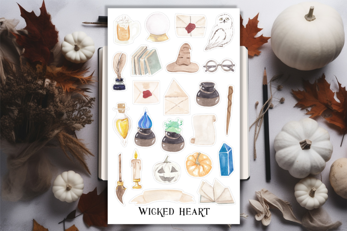 Hexen und Zauberer Stickerbogen