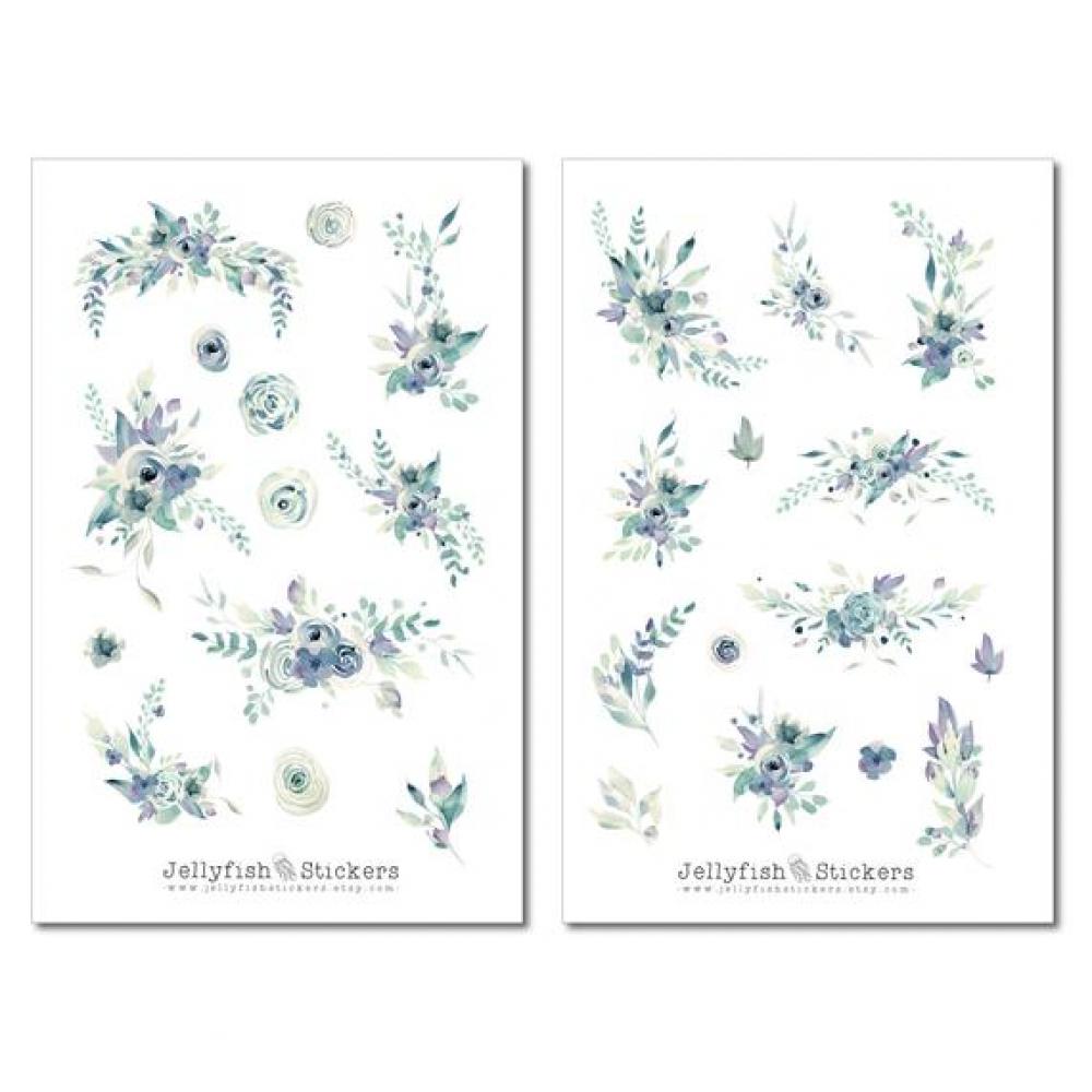 Blaue Blumen Sticker Set