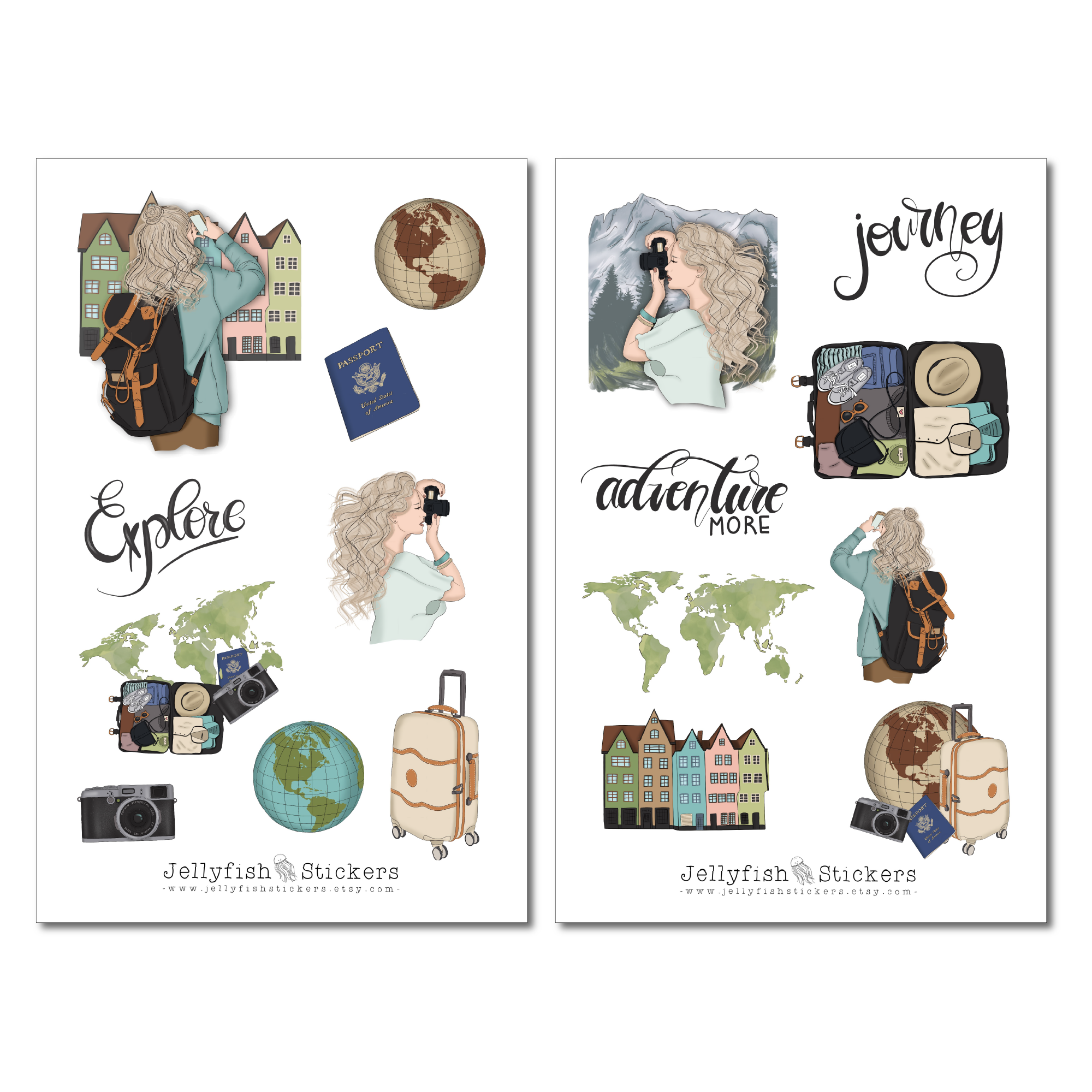 Jellyfish Stickers - Travel Girl Sticker Set