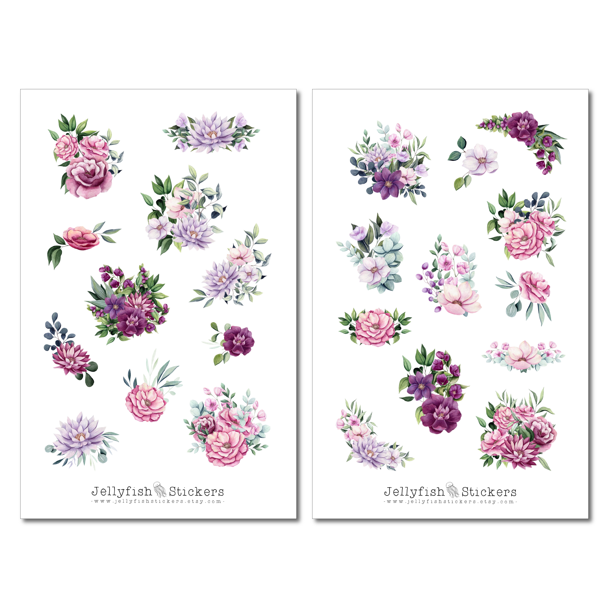 Jellyfish Stickers - Rosa Lila Blumen Sticker Set