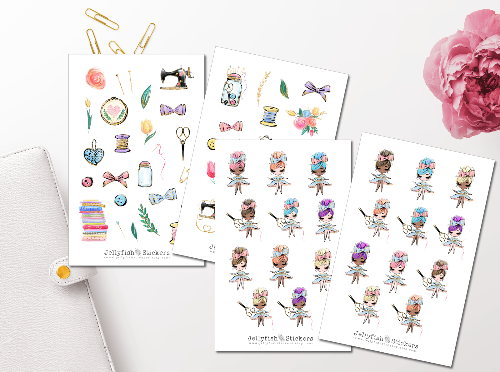 Jellyfish Stickers - Mädchen Nähen Sticker Set