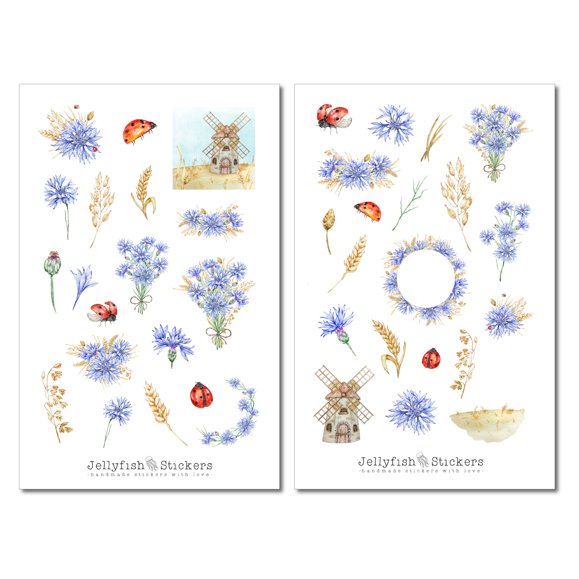 Weizen und Kornblumen Sticker Set