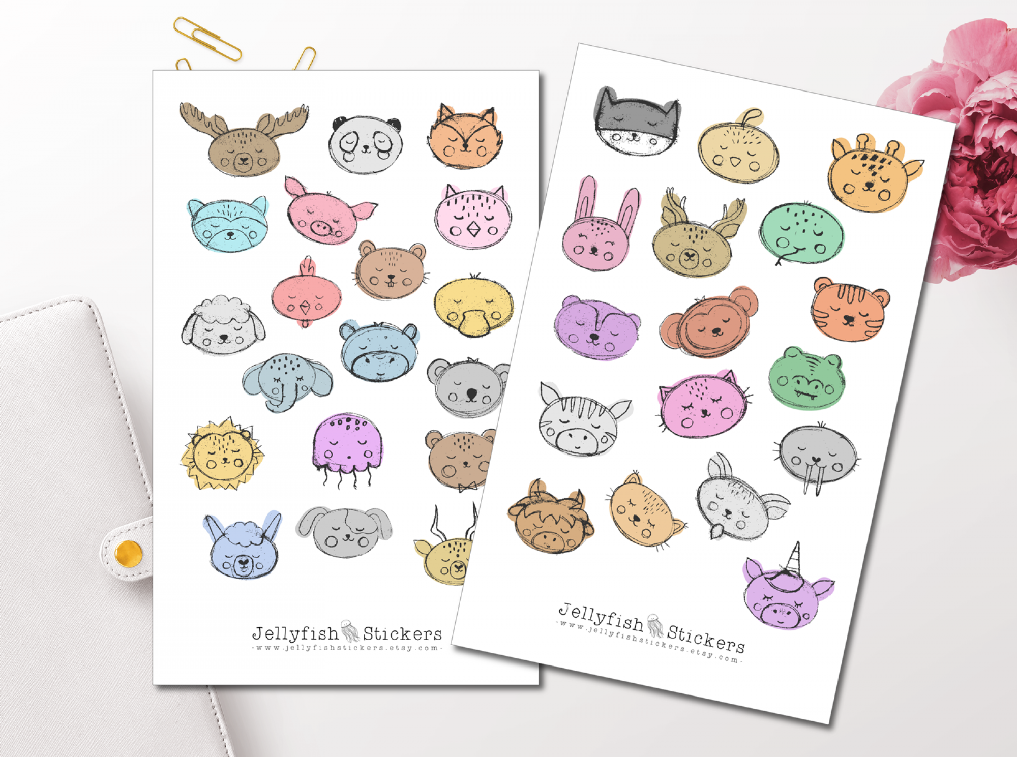 Tierköpfe Sticker Set