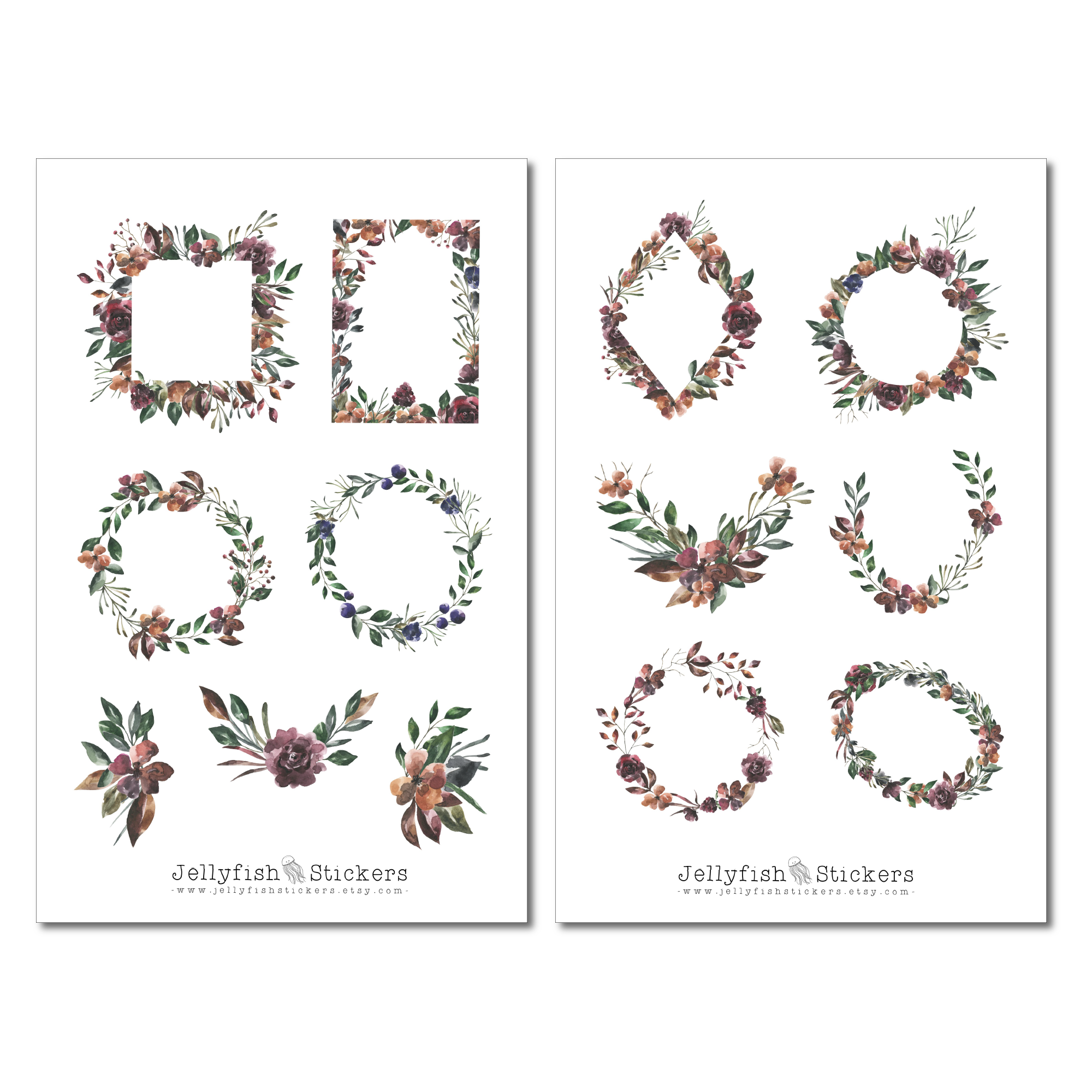 Florale Rahmen Dunkel Sticker Set
