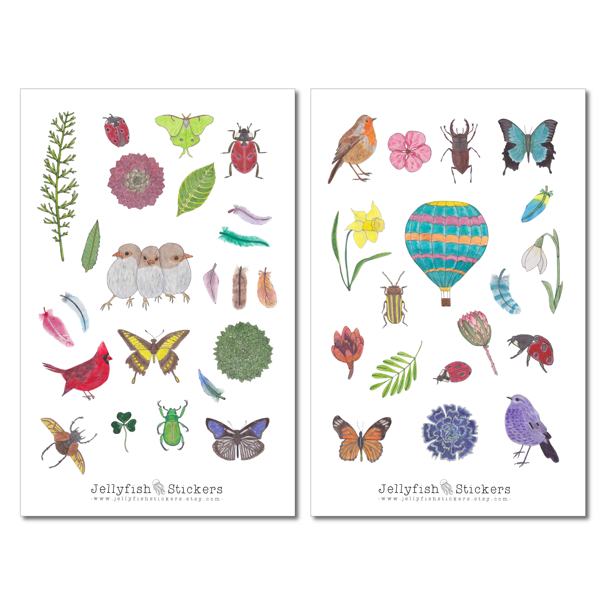 Vögel und Insekten Sticker Set