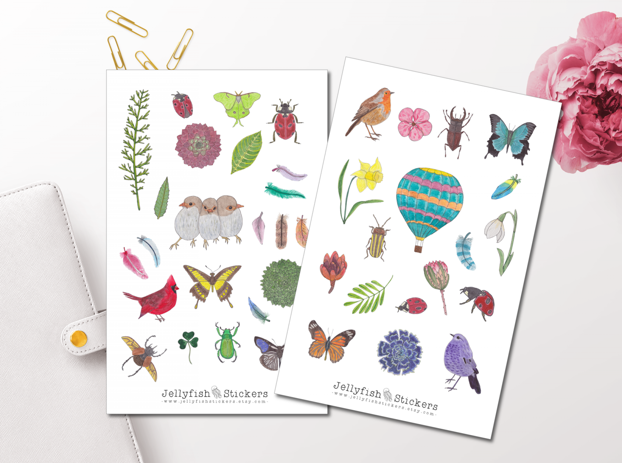 Vögel und Insekten Sticker Set