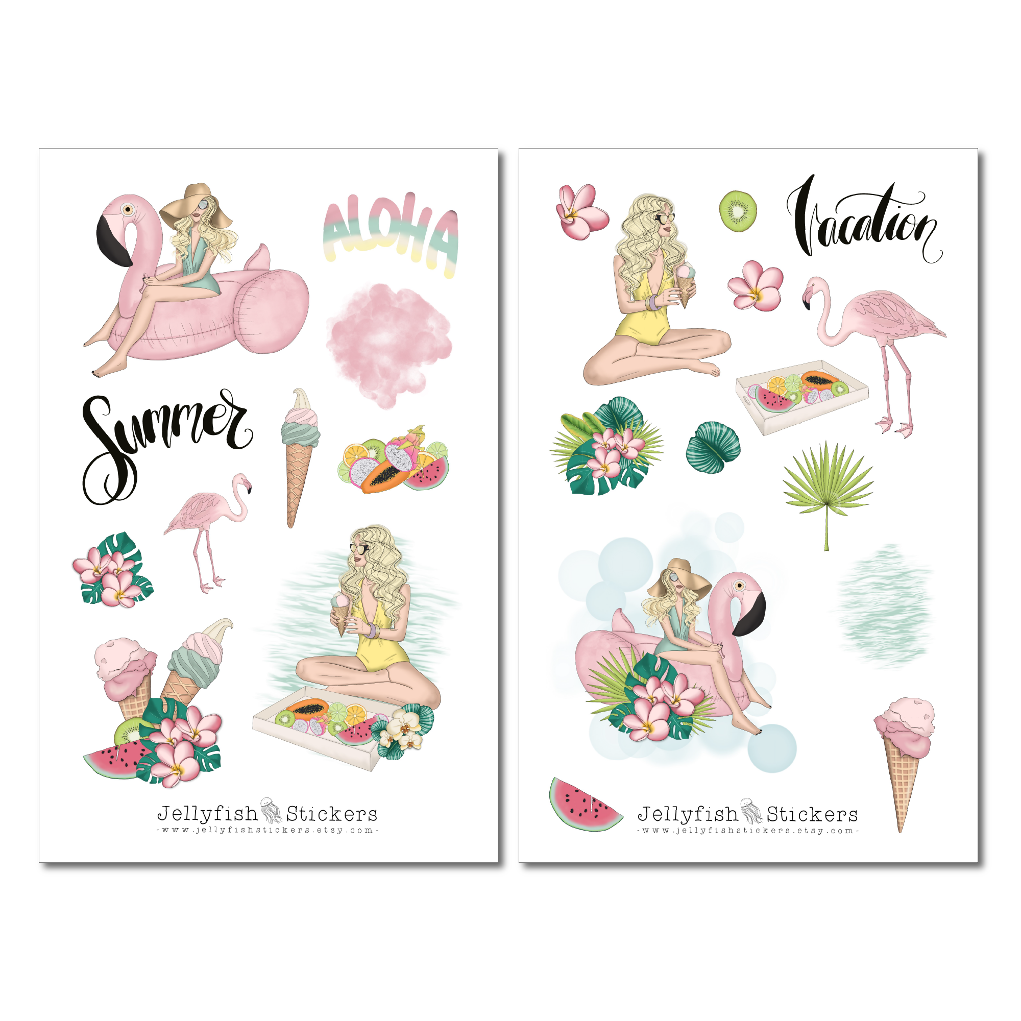 Mädchen im Urlaub Sticker Set