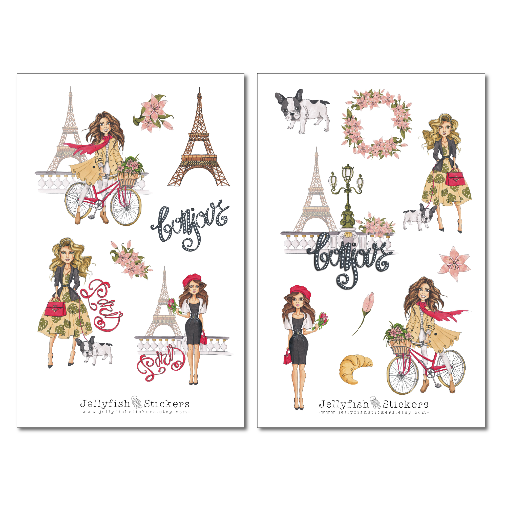 Mädchen in Paris Sticker Set