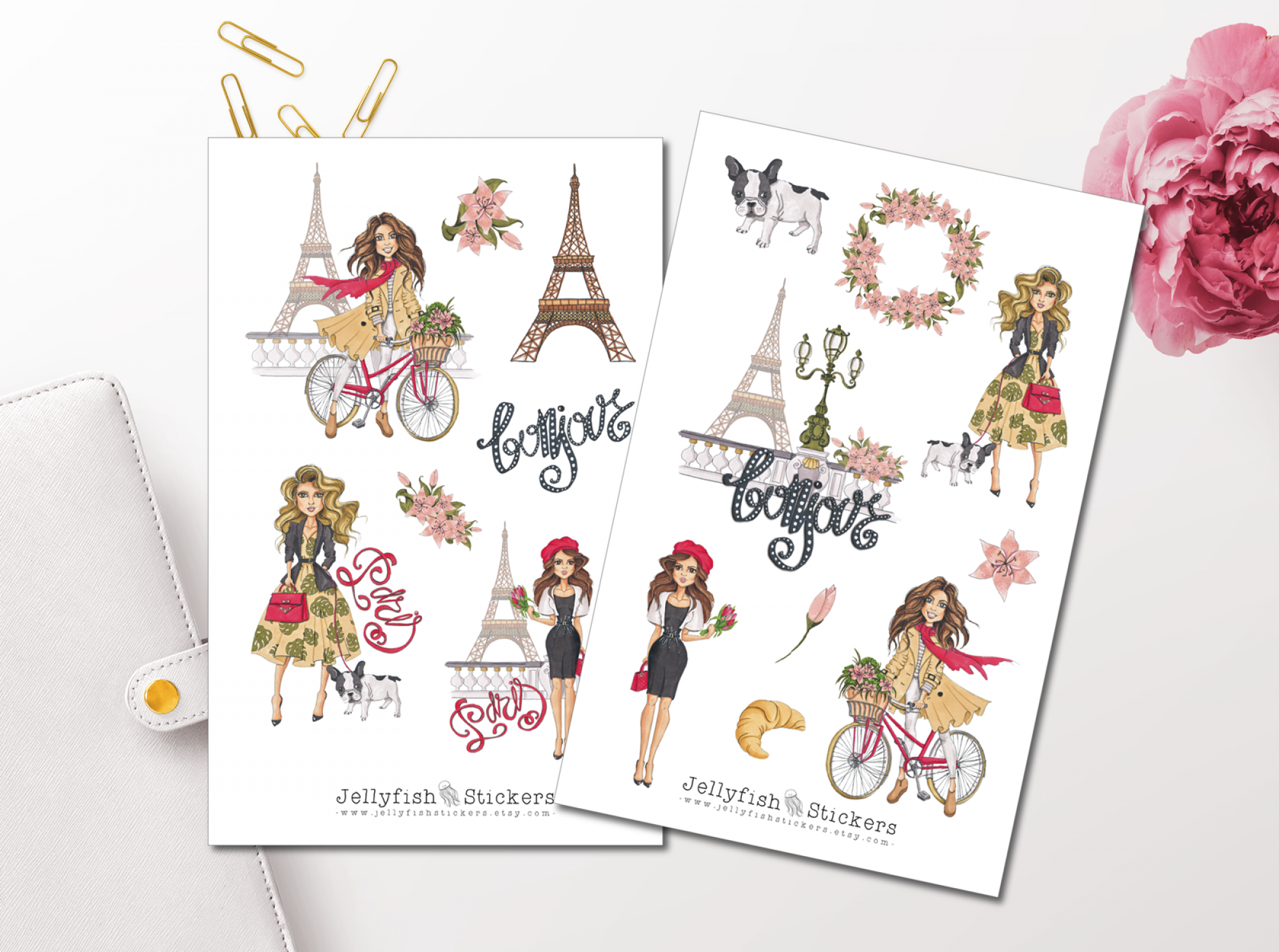 Mädchen in Paris Sticker Set