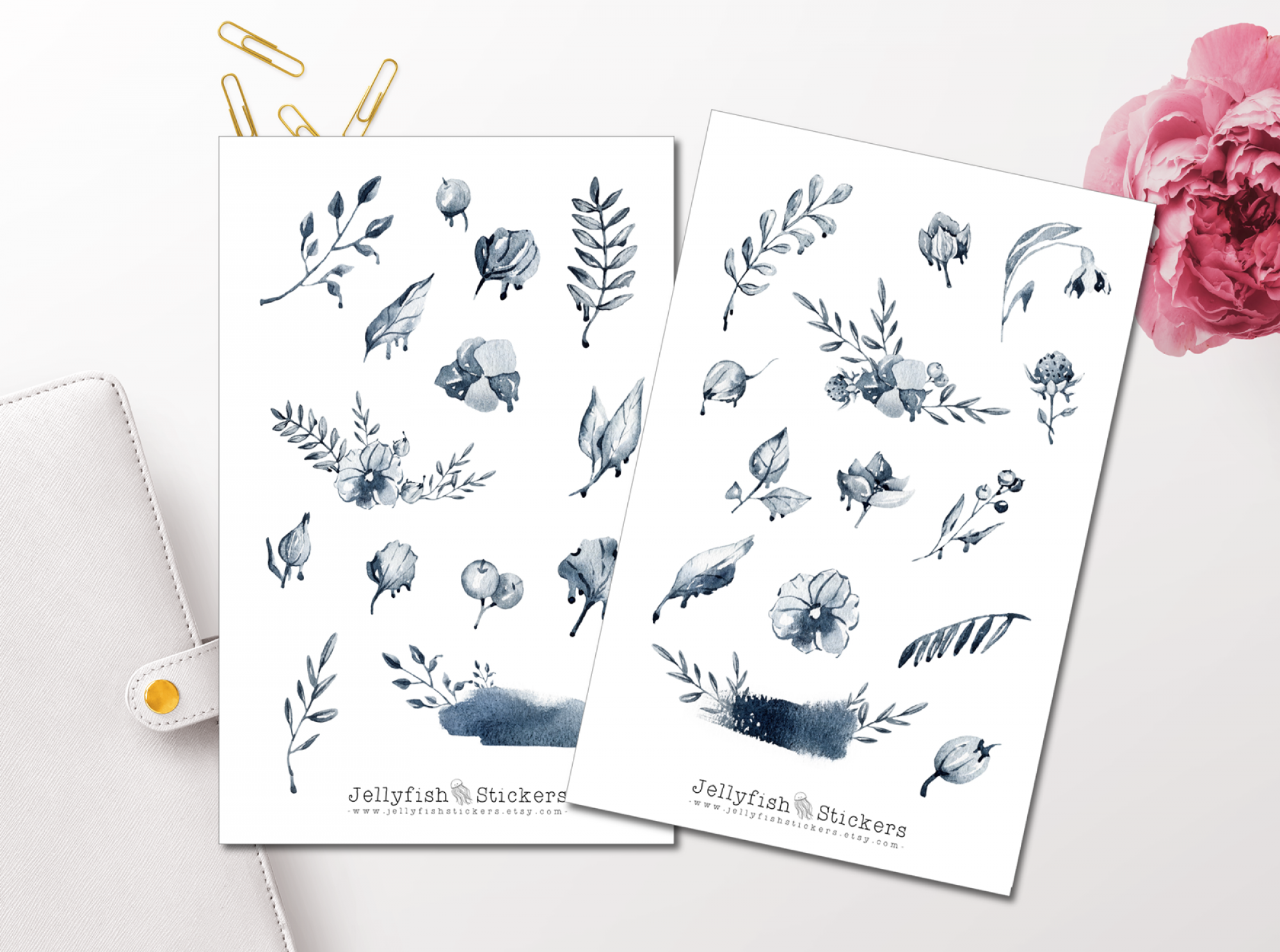 Blaue Blumen Sticker Set